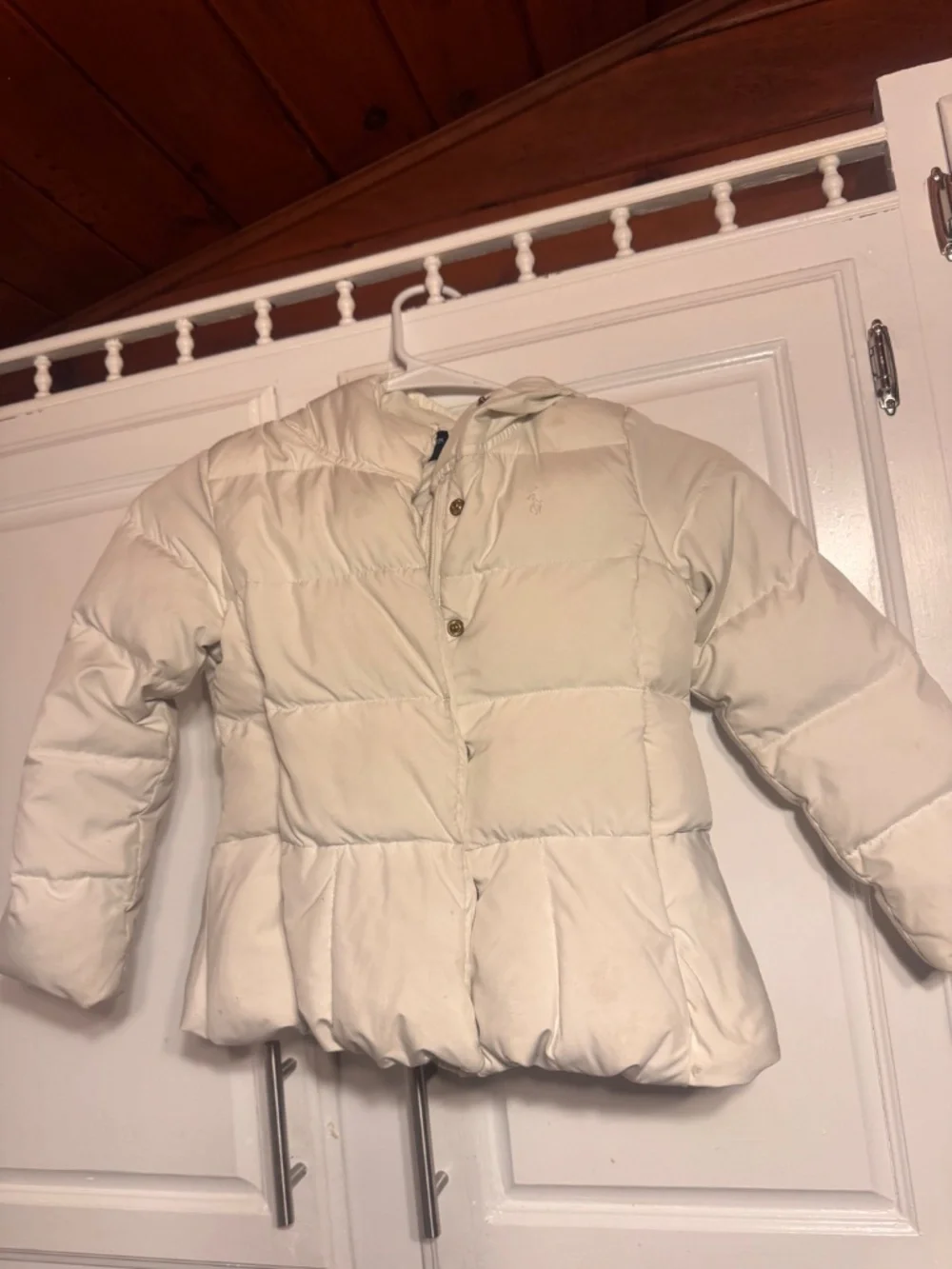 Ralph Lauren Cream Puffer Jacket with Peplum Hem girls size 6